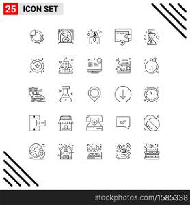Set of 25 Modern UI Icons Symbols Signs for label, female cook, employee salary, female chef, chef Editable Vector Design Elements
