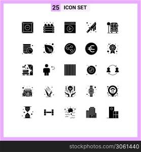 Set of 25 Modern UI Icons Symbols Signs for life, knife, media play, cutlery, blood Editable Vector Design Elements