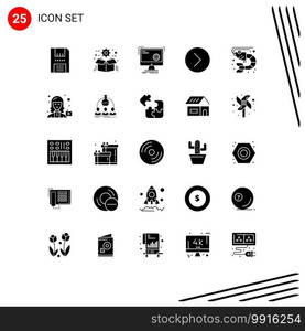 Set of 25 Modern UI Icons Symbols Signs for media player, next, package, progress, function Editable Vector Design Elements