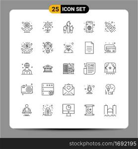 Set of 25 Modern UI Icons Symbols Signs for mobile, application, garden, app, employee Editable Vector Design Elements