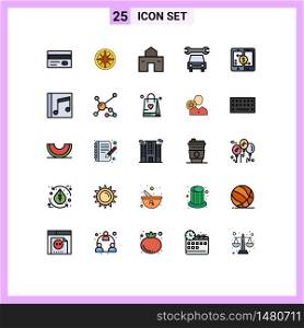 Set of 25 Modern UI Icons Symbols Signs for mobile, repair, position, car, hut Editable Vector Design Elements