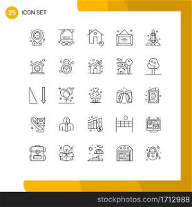 Set of 25 Modern UI Icons Symbols Signs for office, desk, hat, business, house Editable Vector Design Elements