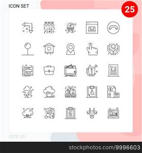 Set of 25 Modern UI Icons Symbols Signs for payment, finance, string, business, vehicle Editable Vector Design Elements
