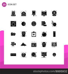 Set of 25 Modern UI Icons Symbols Signs for pin, dollar, announcement, wifi, monitor Editable Vector Design Elements