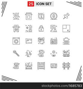 Set of 25 Modern UI Icons Symbols Signs for pin, power, attention, energy, computing Editable Vector Design Elements
