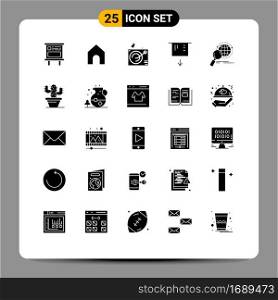 Set of 25 Modern UI Icons Symbols Signs for research, globe, audio, global, card Editable Vector Design Elements