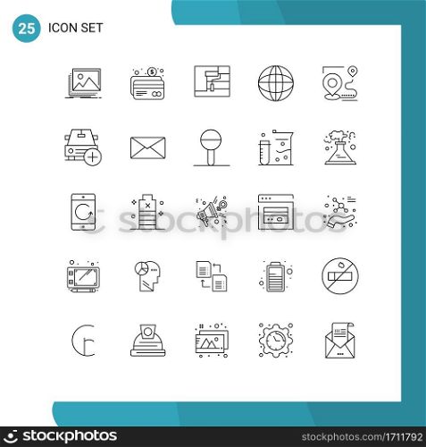 Set of 25 Modern UI Icons Symbols Signs for route, education, payment, globe, tool Editable Vector Design Elements