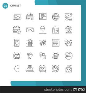 Set of 25 Modern UI Icons Symbols Signs for route, education, payment, globe, tool Editable Vector Design Elements
