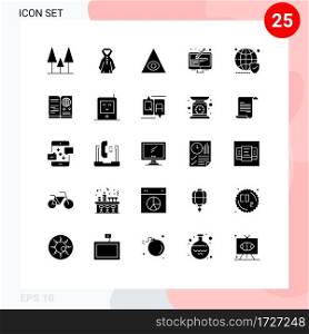 Set of 25 Modern UI Icons Symbols Signs for secure, website, pyramid, shield, pen Editable Vector Design Elements