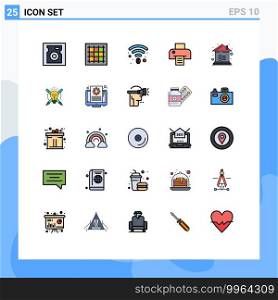 Set of 25 Modern UI Icons Symbols Signs for setting, laptop, cafe, house, printing Editable Vector Design Elements