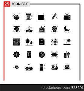 Set of 25 Modern UI Icons Symbols Signs for shield, watch, play, tv, school supplies Editable Vector Design Elements