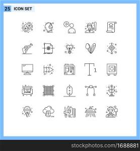 Set of 25 Modern UI Icons Symbols Signs for sports women, female, science, baseball player, watch Editable Vector Design Elements