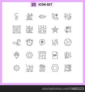 Set of 25 Modern UI Icons Symbols Signs for watch, love, fish, shopping, ecommerce Editable Vector Design Elements