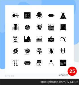 Set of 25 Modern UI Icons Symbols Signs for wigwam, camp, heart, man, belt Editable Vector Design Elements