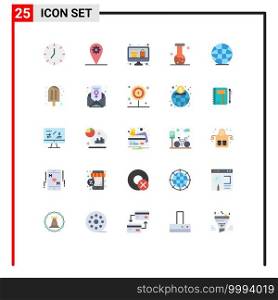 Set of 25 Modern UI Icons Symbols Signs for world, globe, display, chemistry, biochemistry Editable Vector Design Elements