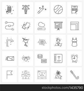Set of 25 Simple Line Icons for Web and Print such as file type, xls, Halloween, sports, ball Vector Illustration