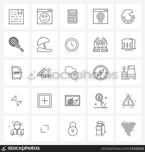 Set of 25 Simple Line Icons for Web and Print such as prize, loyalty, web, badge, calculator Vector Illustration