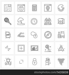 Set of 25 Simple Line Icons for Web and Print such as prize, loyalty, web, badge, calculator Vector Illustration