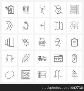 Set of 25 Simple Line Icons for Web and Print such as scroll, control, light, off, lock Vector Illustration