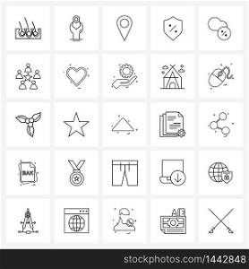 Set of 25 Simple Line Icons for Web and Print such as percentage, percentage, bolt, shield, security Vector Illustration