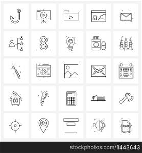 Set of 25 Simple Line Icons for Web and Print such as letter, message, media, shop, live Vector Illustration