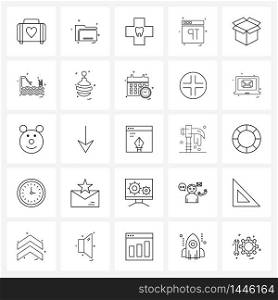 Set of 25 Simple Line Icons for Web and Print such as box, websites, dental, web layout, teeth Vector Illustration