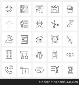 Set of 25 Simple Line Icons for Web and Print such as file type, file, crib, flag, vacation Vector Illustration