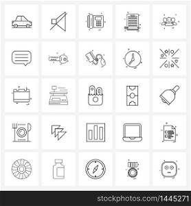 Set of 25 Simple Line Icons of avatar, pencil, mute, document, phone call Vector Illustration