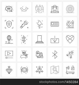 Set of 25 Simple Line Icons of dinner, support, melon, call, electronics Vector Illustration