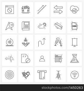Set of 25 Simple Line Icons of internet, share, card, right, arrow Vector Illustration