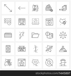 Set of 25 Simple Line Icons of server, file, paper, document, dollar Vector Illustration