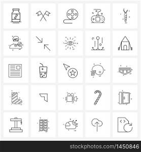 Set of 25 Simple Line Icons of vegetables, Xbox, film, videogame, joy pad Vector Illustration