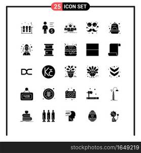 Set of 25 Solid Style Icons for web and mobile. Glyph Symbols for print. Solid Icon Signs Isolated on White Background. 25 Icon Set.. Creative Black Icon vector background