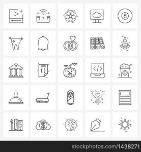 Set of 25 UI Icons and symbols for ball, computer, interface, cloud computing, football Vector Illustration