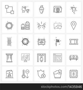 Set of 25 UI Icons and symbols for location, data, network, medicine, folder Vector Illustration