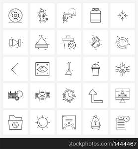 Set of 25 UI Icons and symbols for pointer, corner, machine, arrows, jar bottle Vector Illustration
