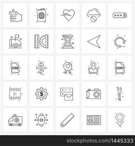 Set of 25 UI Icons and symbols for security, error, beat, denied, cloud Vector Illustration