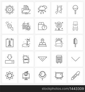 Set of 25 UI Icons and symbols for sweet, media, sharing, media, communication Vector Illustration