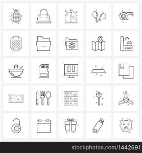 Set of 25 Universal Line Icons of whistle, sports, purse, balloons, celebration Vector Illustration