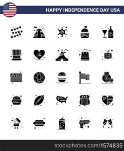 Set of 25 USA Day Icons American Symbols Independence Day Signs for wine; irish; police; ireland; flag Editable USA Day Vector Design Elements