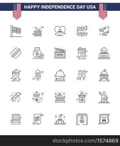 Set of 25 USA Day Icons American Symbols Independence Day Signs for garland; decoration; independence; buntings; usa Editable USA Day Vector Design Elements