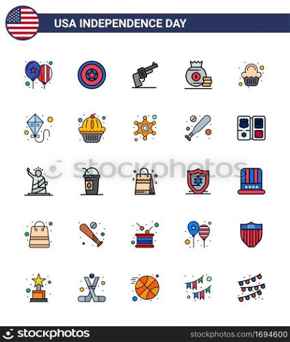 Set of 25 USA Day Icons American Symbols Independence Day Signs for party  american  gun  money  dollar Editable USA Day Vector Design Elements