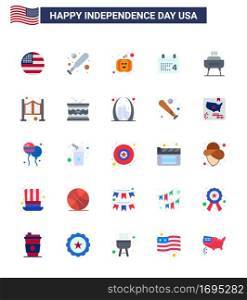 Set of 25 USA Day Icons American Symbols Independence Day Signs for holiday; celebration; pumpkin; barbeque; date Editable USA Day Vector Design Elements