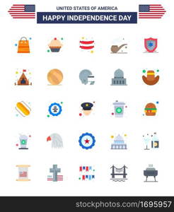 Set of 25 USA Day Icons American Symbols Independence Day Signs for c&ing  shield  frankfurter  protection  st Editable USA Day Vector Design Elements