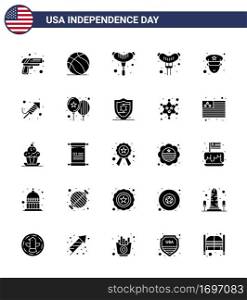 Set of 25 USA Day Icons American Symbols Independence Day Signs for day  religion  food  fire work  officer Editable USA Day Vector Design Elements