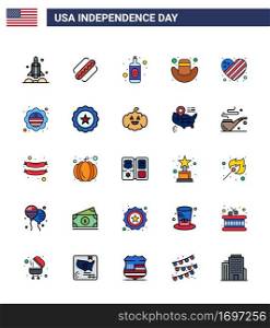 Set of 25 USA Day Icons American Symbols Independence Day Signs for heart  american  states  hat  american Editable USA Day Vector Design Elements