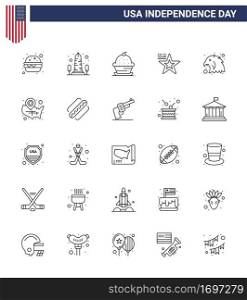 Set of 25 USA Day Icons American Symbols Independence Day Signs for animal  flag  cake  american  thanksgiving Editable USA Day Vector Design Elements