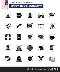 Set of 25 USA Day Icons American Symbols Independence Day Signs for usa  map  gravestone  american  imerican Editable USA Day Vector Design Elements