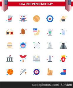 Set of 25 USA Day Icons American Symbols Independence Day Signs for sweet  cake  ball  usa  drink Editable USA Day Vector Design Elements