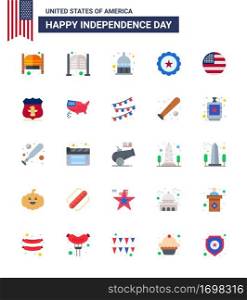 Set of 25 USA Day Icons American Symbols Independence Day Signs for sheild  thanksgiving  usa  flag  usa Editable USA Day Vector Design Elements